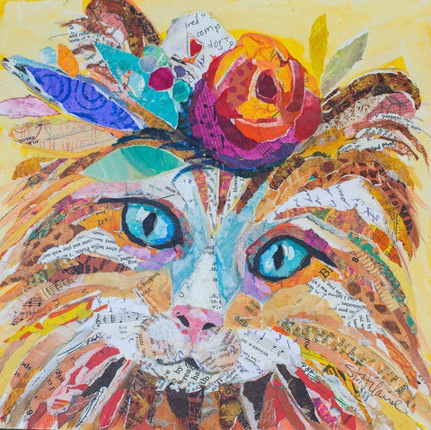 Floral Cat II White Modern Wood Framed Art Print with Double Matting by St Hilaire, Elizabeth