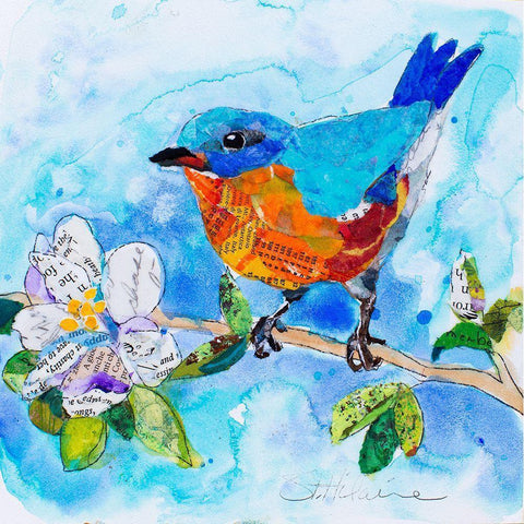 Happy Bluebird #1 White Modern Wood Framed Art Print by St Hilaire, Elizabeth