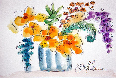 Forget Me Not White Modern Wood Framed Art Print with Double Matting by St Hilaire, Elizabeth