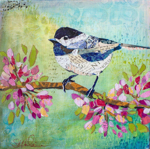 Chirpy Chickadee White Modern Wood Framed Art Print with Double Matting by St Hilaire, Elizabeth