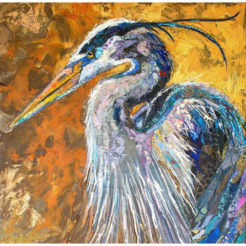 Great Blue Heron Gold Ornate Wood Framed Art Print with Double Matting by St Hilaire, Elizabeth