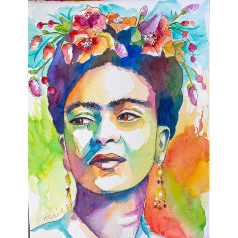 Frida with Side Glance Black Modern Wood Framed Art Print with Double Matting by St Hilaire, Elizabeth