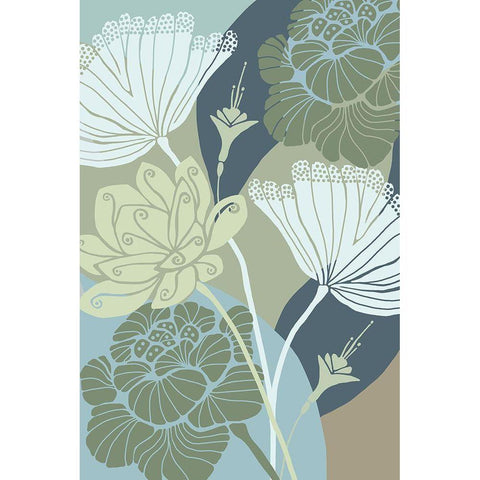 Art Deco Flowers White Modern Wood Framed Art Print by Kouta, Flora