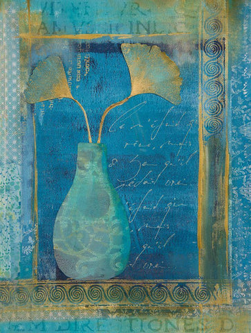 Golden Gingko Leaves White Modern Wood Framed Art Print with Double Matting by Haase, Andrea