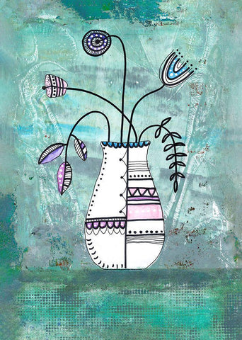 Happy Flowers White Modern Wood Framed Art Print with Double Matting by Haase, Andrea