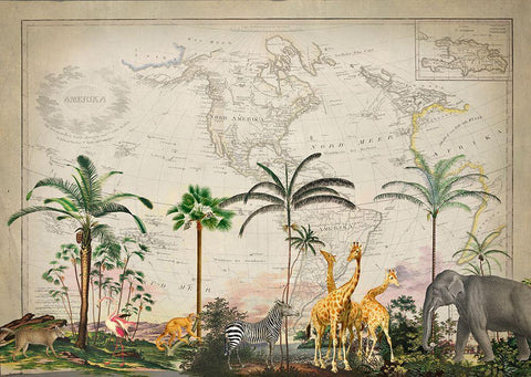 Wild Animals Paradise Black Ornate Wood Framed Art Print with Double Matting by Haase, Andrea