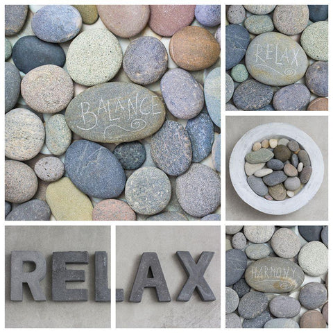 Zen Pebble Relax Collage White Modern Wood Framed Art Print by Haase, Andrea