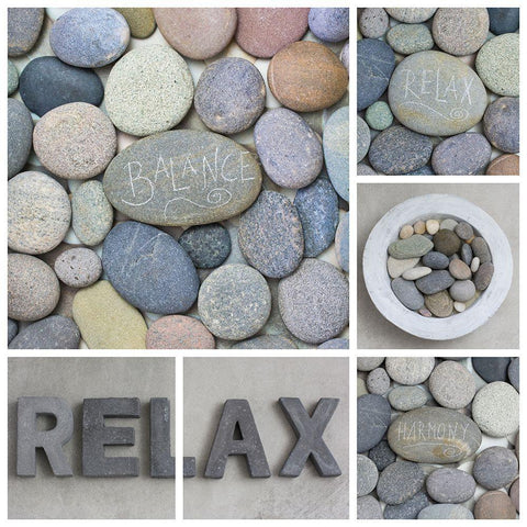 Zen Pebble Relax Collage White Modern Wood Framed Art Print with Double Matting by Haase, Andrea