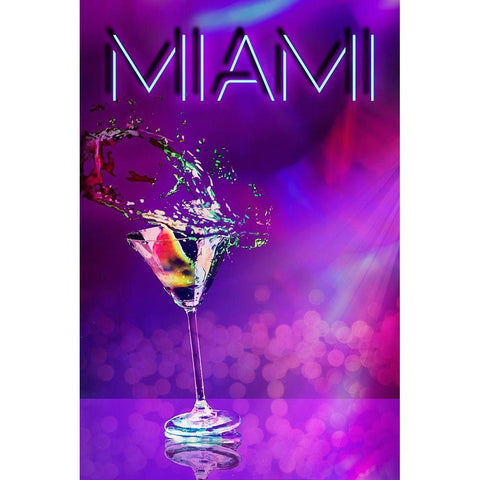 Miami Party Night Black Modern Wood Framed Art Print with Double Matting by Haase, Andrea