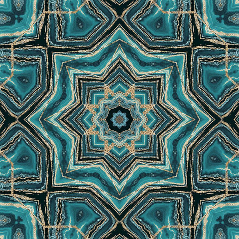 Gold Teal Tile I White Modern Wood Framed Art Print with Double Matting by Haase, Andrea