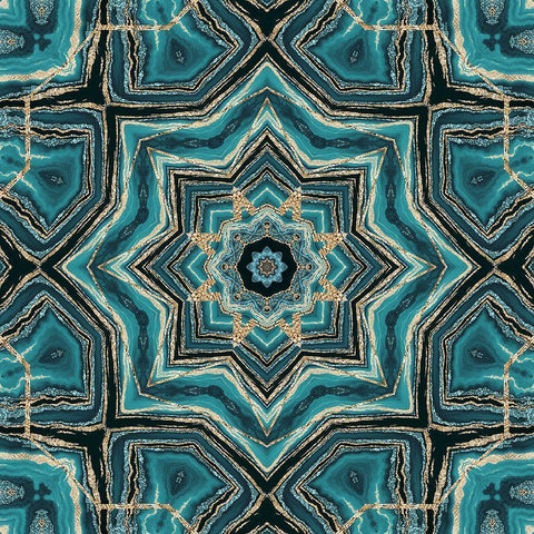 Gold Teal Tile I White Modern Wood Framed Art Print by Haase, Andrea