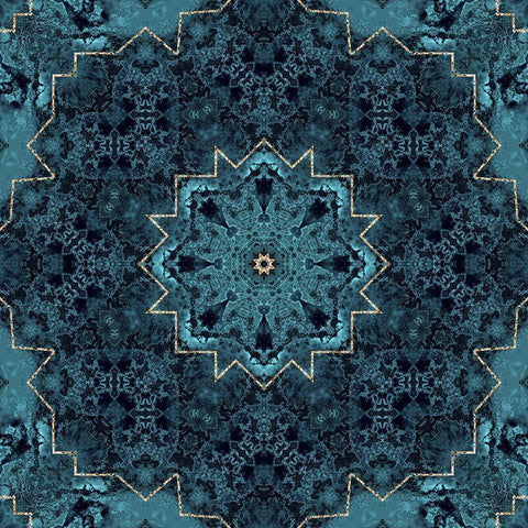 Gold Teal Tile II Black Ornate Wood Framed Art Print with Double Matting by Haase, Andrea