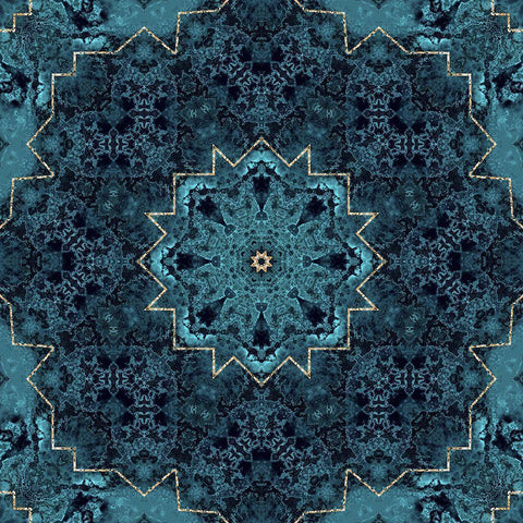 Gold Teal Tile II Black Modern Wood Framed Art Print with Double Matting by Haase, Andrea