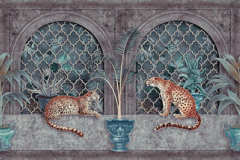 Cheetah Jungle Palace White Modern Wood Framed Art Print with Double Matting by Haase, Andrea