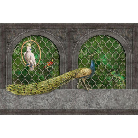 Peacocks Jungle Palace White Modern Wood Framed Art Print by Haase, Andrea