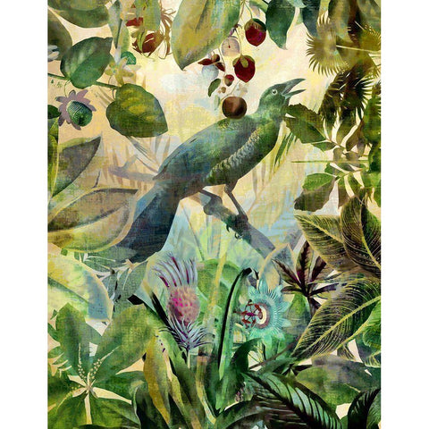 The Birds Green Garden I White Modern Wood Framed Art Print by Haase, Andrea