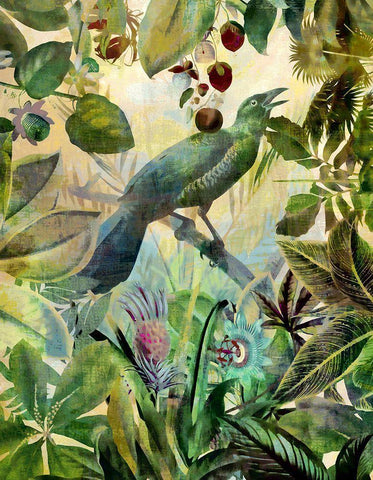 The Birds Green Garden I Black Ornate Wood Framed Art Print with Double Matting by Haase, Andrea