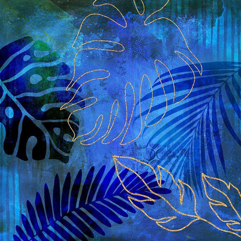 Blue Summer Jungle Gold Ornate Wood Framed Art Print with Double Matting by Haase, Andrea