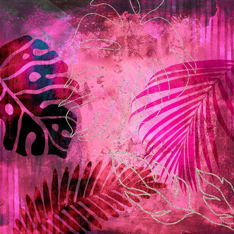 Pink Summer Jungle White Modern Wood Framed Art Print with Double Matting by Haase, Andrea