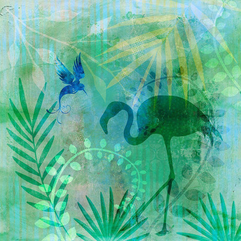 Flamingo Tropical Island White Modern Wood Framed Art Print with Double Matting by Haase, Andrea