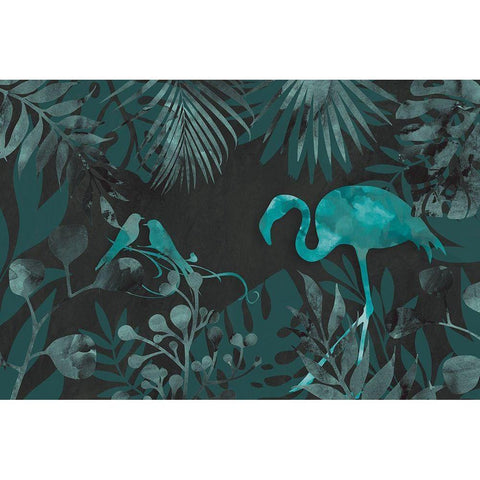 Flamingo Jungle Gold Ornate Wood Framed Art Print with Double Matting by Haase, Andrea