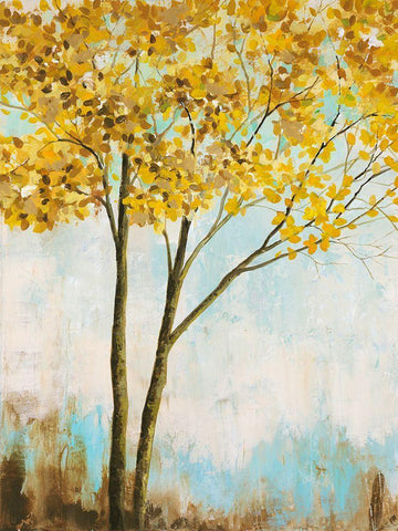 Leaves of Gold I White Modern Wood Framed Art Print with Double Matting by Joy, Julie