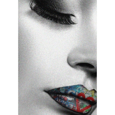 Lip Profile Black Modern Wood Framed Art Print by Smith, Karen