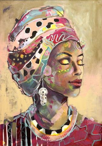 Headscarf Pink Black Ornate Wood Framed Art Print with Double Matting by Eaton, Winnie