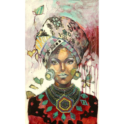 Headscarf Red White Modern Wood Framed Art Print by Eaton, Winnie