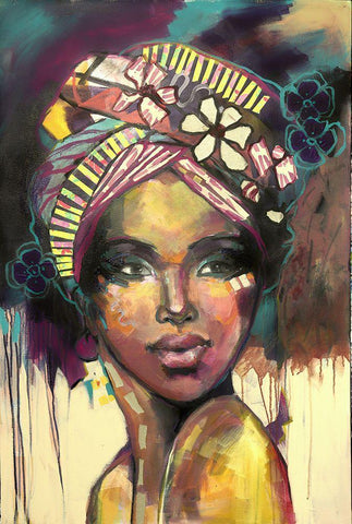 Headscarf Yellow Black Ornate Wood Framed Art Print with Double Matting by Eaton, Winnie