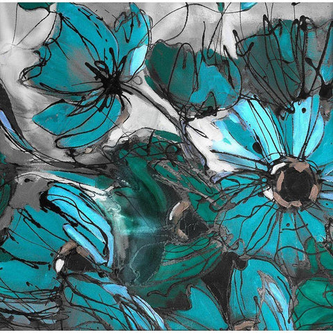 Blue Poppies I Black Modern Wood Framed Art Print with Double Matting by Eaton, Winnie