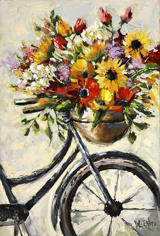 Flower Bicycle  White Modern Wood Framed Art Print with Double Matting by Eaton, Winnie