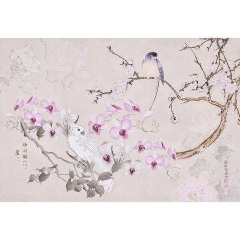 Chinoiserie with Birds Black Modern Wood Framed Art Print with Double Matting by Haase, Andrea