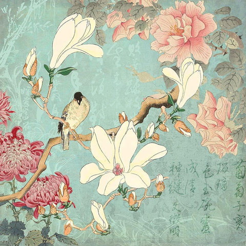 Chinese Magnolia Garden Gold Ornate Wood Framed Art Print with Double Matting by Haase, Andrea