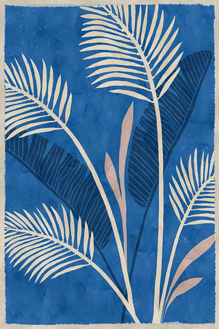 Cobalt Blue Palms II Black Modern Wood Framed Art Print by Kouta, Flora