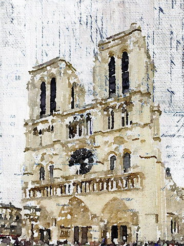 Notre Dame De Paris White Modern Wood Framed Art Print with Double Matting by Orlov, Irena