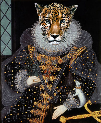 Lady Leopard Black Ornate Wood Framed Art Print with Double Matting by Orlov, Irena