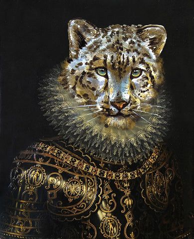 Portrait of Leopard Black Modern Wood Framed Art Print by Orlov, Irena