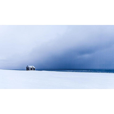 Hunting cabin White Modern Wood Framed Art Print by KvÃ¦rnstrÃ¸m, Ã…smund