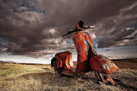 Vespa Black Ornate Wood Framed Art Print with Double Matting by H. Ingibergsson, Porsteinn