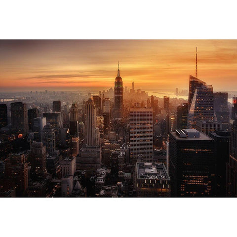 Manhattans light White Modern Wood Framed Art Print by Ruiz Dueso, Jorge