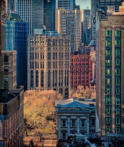 City Life White Modern Wood Framed Art Print with Double Matting by Yu, Liyun