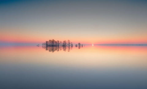 Lake Mattamuskeet Memory White Modern Wood Framed Art Print with Double Matting by Yu, Liyun