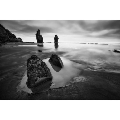 Three Sisters Beach Black Modern Wood Framed Art Print by Zhang, Yan