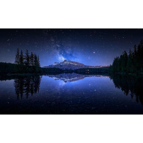 Perfect Two Jack Lake Reflection White Modern Wood Framed Art Print by M. Garcia, Jesus