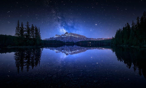 Perfect Two Jack Lake Reflection White Modern Wood Framed Art Print with Double Matting by M. Garcia, Jesus