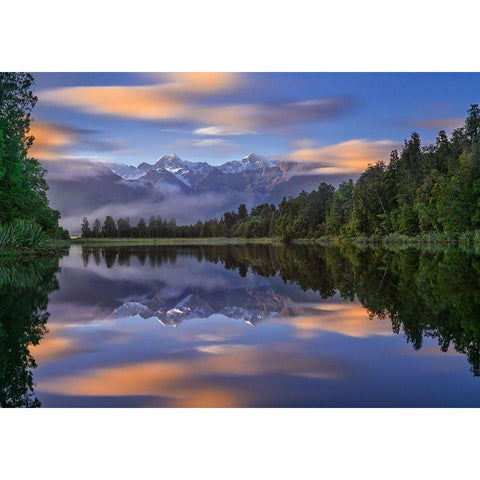 Lake Matheson Gold Ornate Wood Framed Art Print with Double Matting by Zhu, Hua
