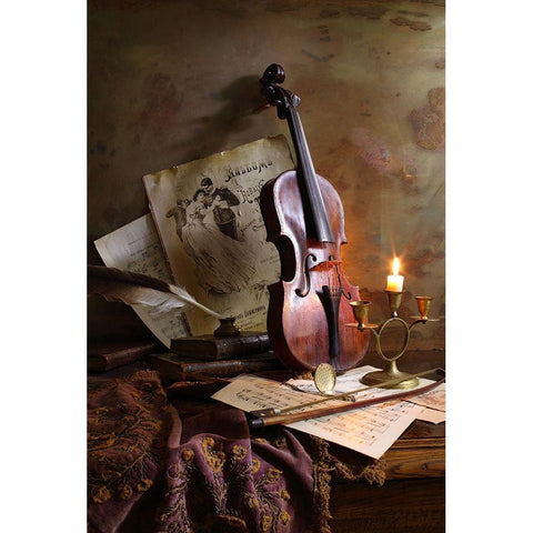 Still life with violin Gold Ornate Wood Framed Art Print with Double Matting by Morozov, Andrey