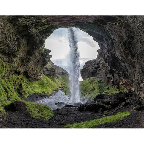 Hidden waterfall Black Modern Wood Framed Art Print by Kort, Bragi