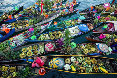 Banjarmasin Floating Market Black Ornate Wood Framed Art Print with Double Matting by Maududdin, Fauzan